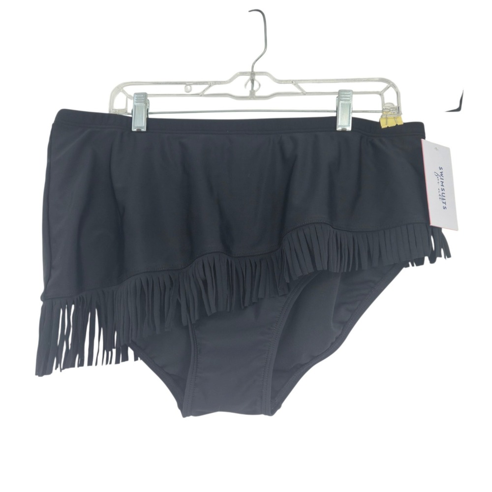 Swimsuits For All Bikini Bottom Women Size 18 Black Fringe High Waist Swimwear